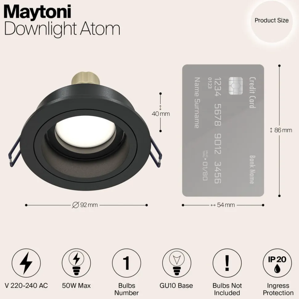 Akron indbygningslampe, justerbar, rund, sort