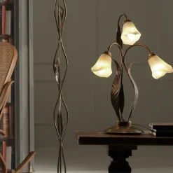 Alga bordlampe, 3 lyskilder, jern, glas, florentinsk