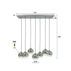Allessandra hængelampe, 7 lyskilder, Ø 18 cm, røgfarvet grå, glas