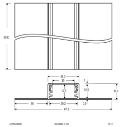 Alu mørtelfri profil 200cm med opal afdækning