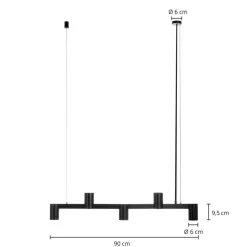 Arcchio hængelampe Brinja, sort, 120 cm, 5 lyskilder, GU10