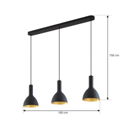 Arcchio hængelampe Cosmina, 3 lyskilder, længde 90 cm, sort
