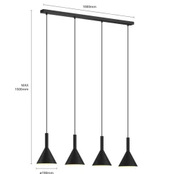 Arcchio Hængelampe Tadej, 4 lyskilder, sort-hvid, metal, E27