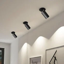 Arcchio indbygningsspot Davin, sort, cylinder, sæt med 2 stk