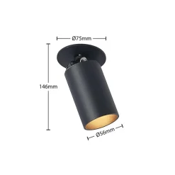 Arcchio indbygningsspot Davin, sort, cylinder, sæt med 2 stk