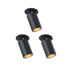 Arcchio indbygningsspot Davin, sort, cylinder, sæt med 3 stk