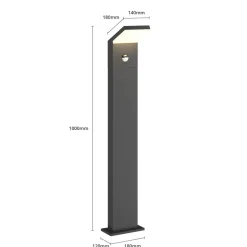 Arcchio LED-gadelampe Yolena, sensor, 100 cm, antracit