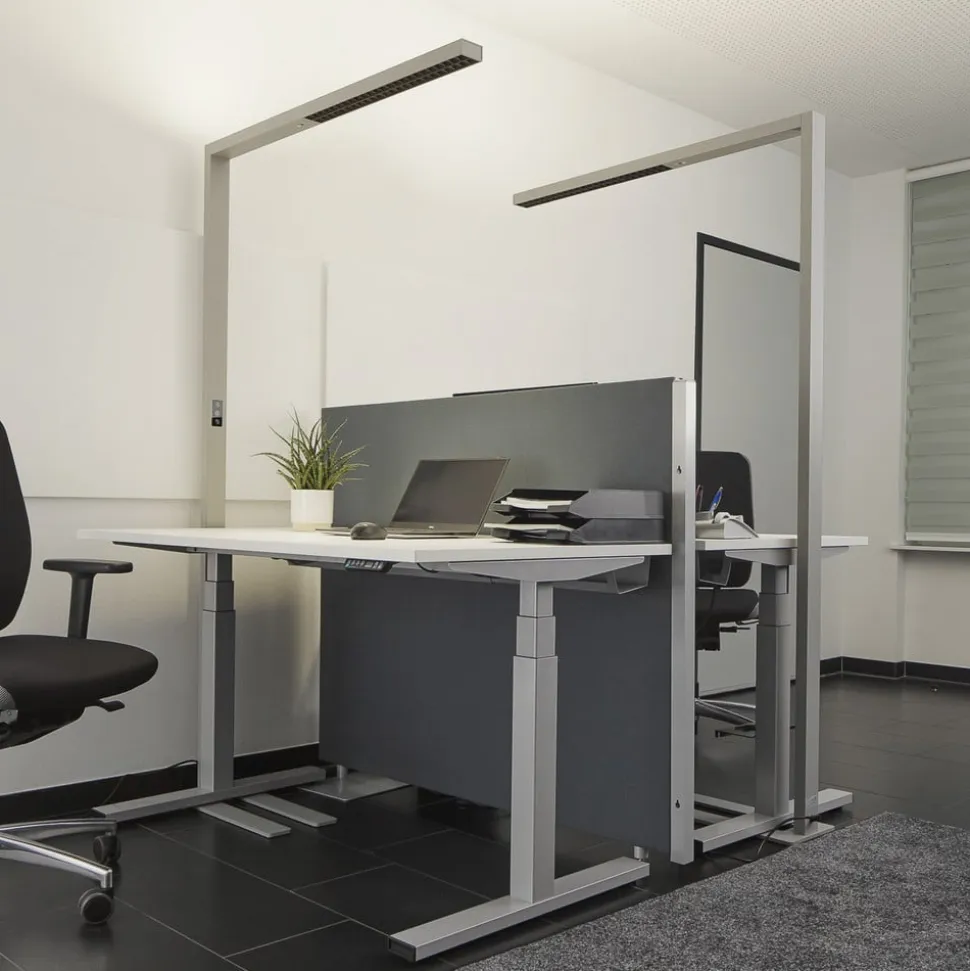 Arcchio LED-gulvlampe til kontor Jolinda, sæt med 2, sølv, 4.000 K