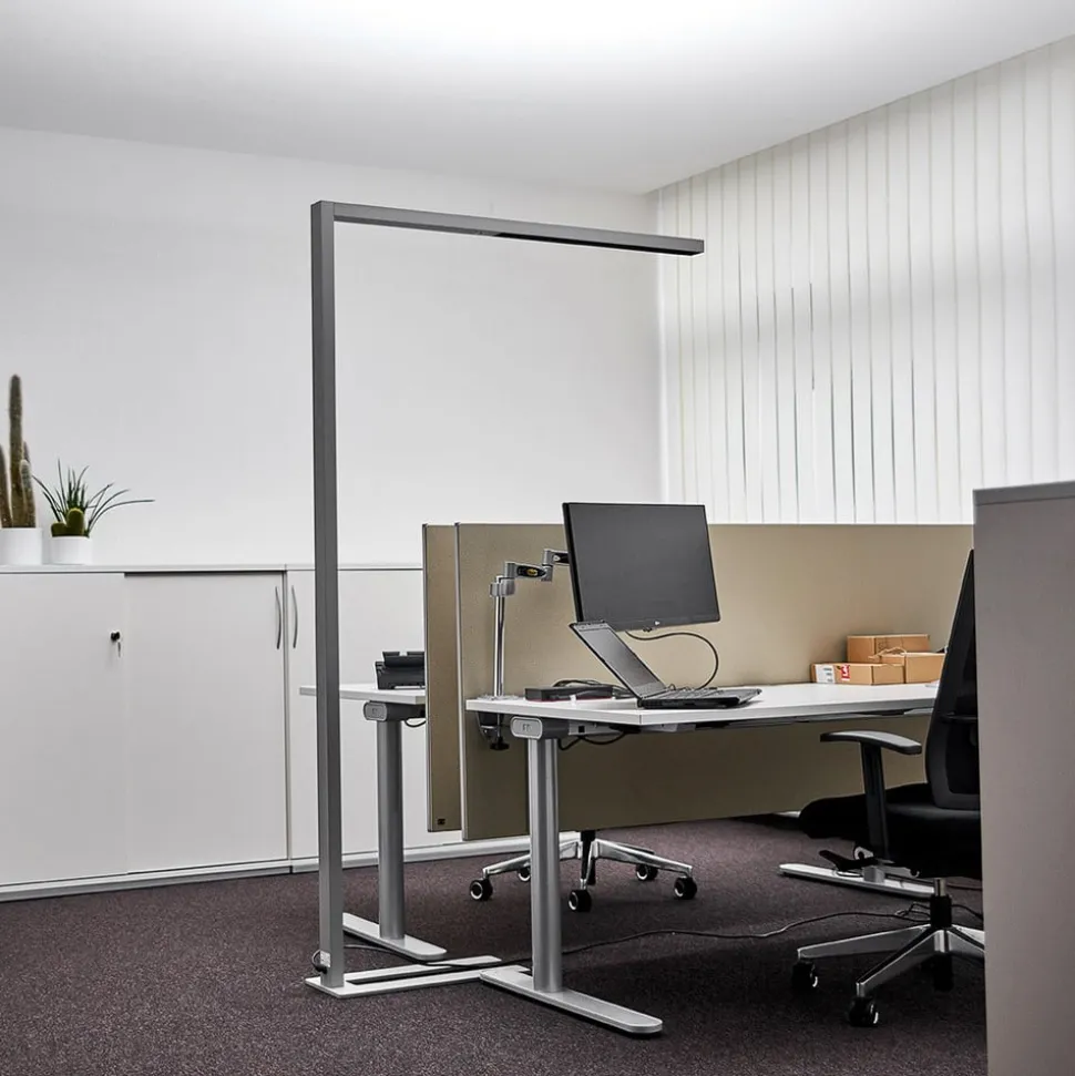 Arcchio LED-gulvlampe til kontor Jolinda, sæt med 2, sølv, 4.000 K