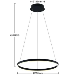Arcchio LED-hængelampe Albiona, sort, 1 ring, Ø 60 cm