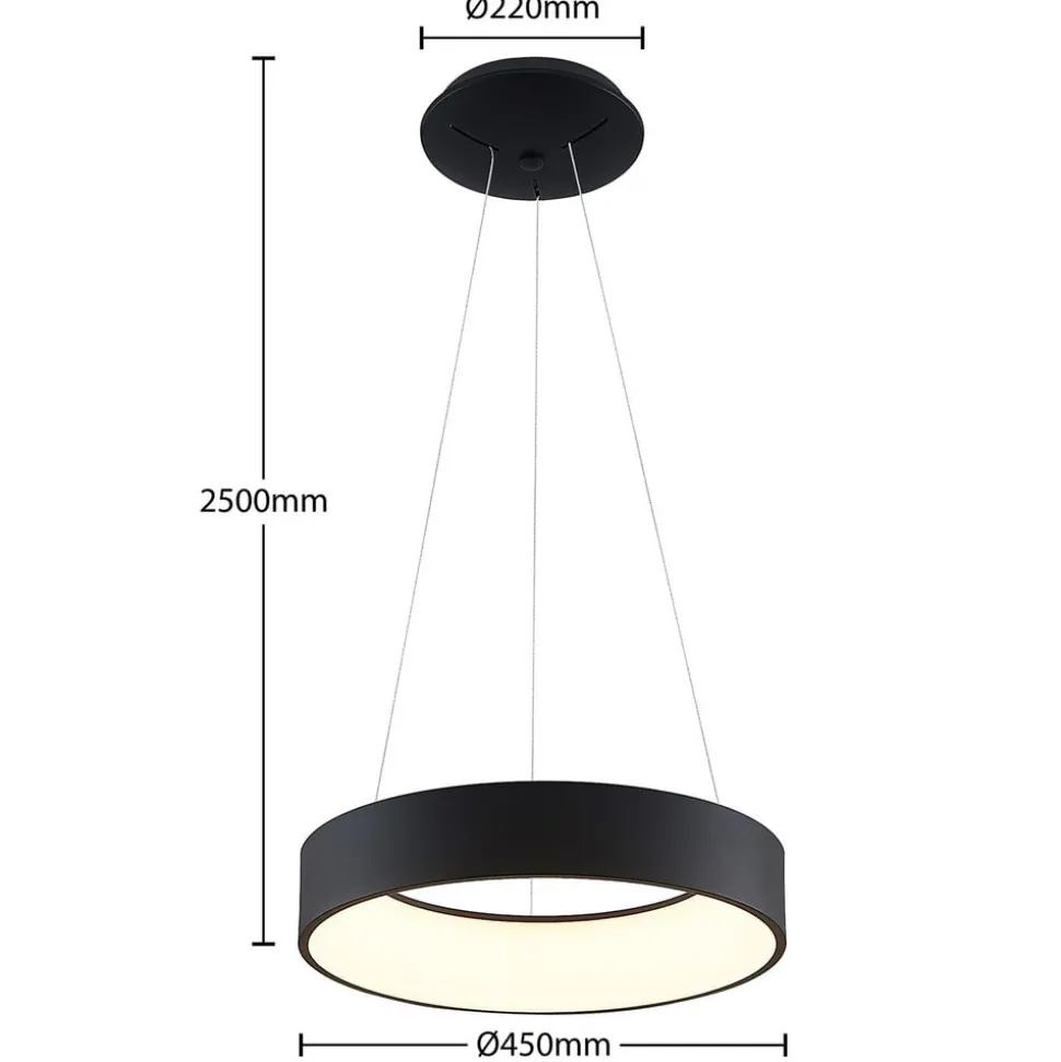 Arcchio LED-hængelampe Aleksi, Ø 45 cm, sort, metal, CCT