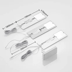 Arcchio LED-underskabsbelysning Nortra, 3-pak, grå, aluminiumsfarvet