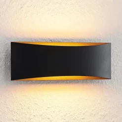 Arcchio LED-væglampe Jelle, 27 cm, sort/guld, op/ned