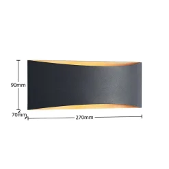 Arcchio LED-væglampe Jelle, 27 cm, sort/guld, op/ned