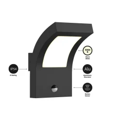 Arcchio udendørs LED-væglampe Advik, antracit, IP54, sensor