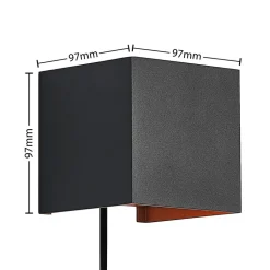 Arcchio væglampe Zuzana, kantet, sort, stik, 10 cm