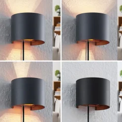 Arcchio væglampe Zuzana, rund, sort, stik, 13 cm