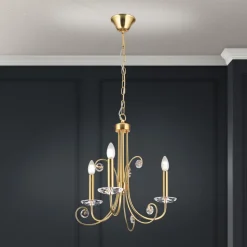 Ariane lysekrone, guldfarvet, Ø 50 cm, krystal, 3 lyskilder.