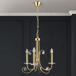 Ariane lysekrone, guldfarvet, Ø 50 cm, krystal, 3 lyskilder.