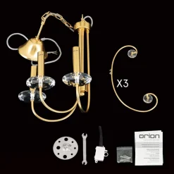 Ariane lysekrone, guldfarvet, Ø 50 cm, krystal, 3 lyskilder.