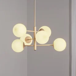 Aurora hængelampe, beige, Ø 60 cm, 6 lyskilder, glas, E14