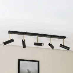 Axion loftlampe, 5 lyskilder, sort/guld, lang, stål