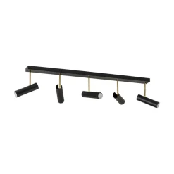 Axion loftlampe, 5 lyskilder, sort/guld, lang, stål