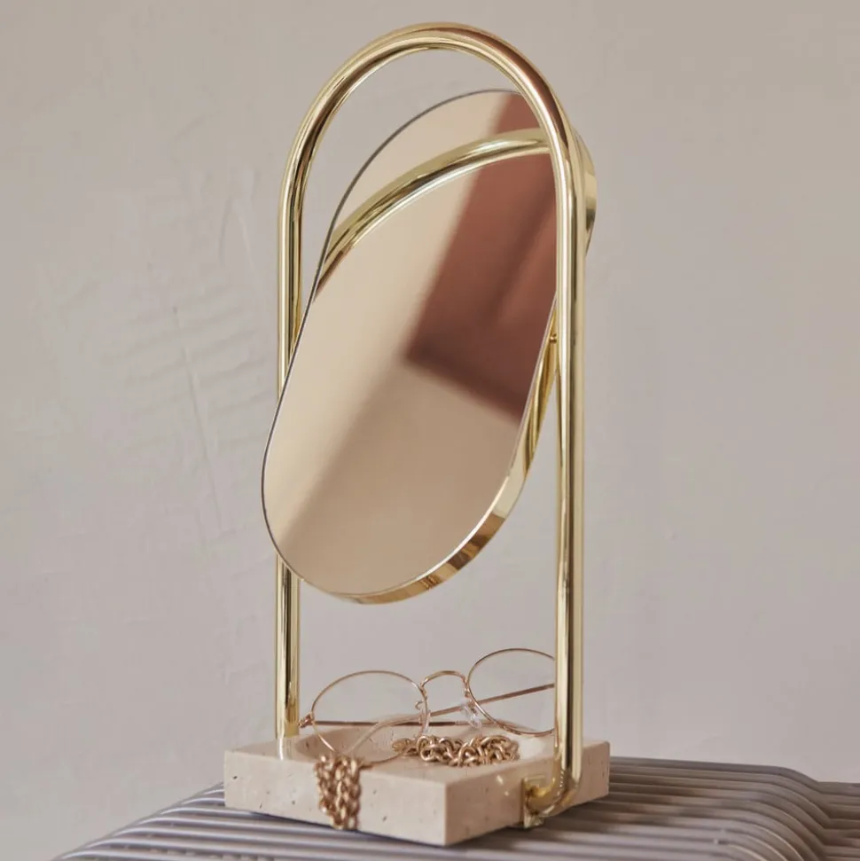 AYTM Angui bordspejl, guld, højde 35 cm, glas, marmor