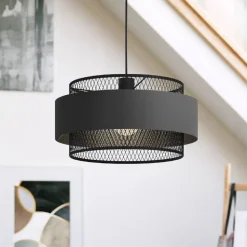 Bazely hængelampe, Ø 40 cm, sort, stof