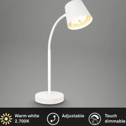 Biwo LED-bordlampe, hvid, berøringsdæmper, metal