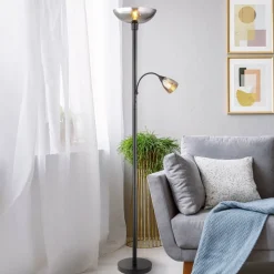 Blade gulvlampe, højde 178 cm, sort/røgfarvet, 2 lyskilder.