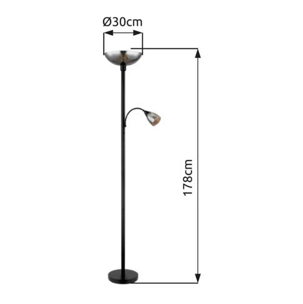 Blade gulvlampe, højde 178 cm, sort/røgfarvet, 2 lyskilder.