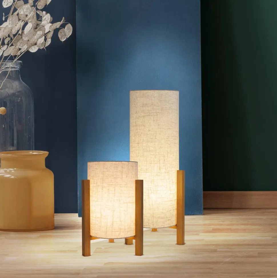Bordlampe 3193, træ, hørtekstil, højde 32 cm
