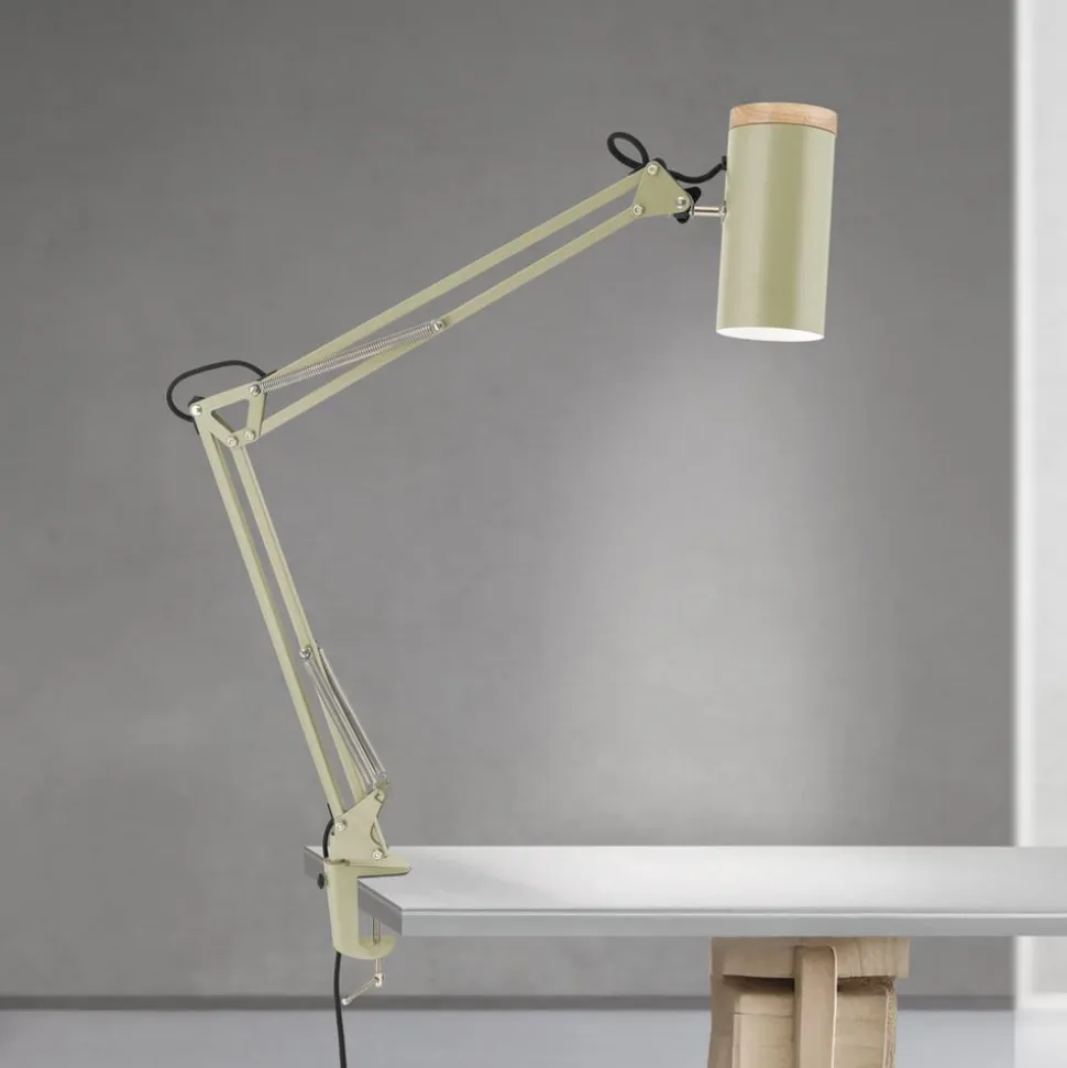 Bordlampe Gili, lysegrøn, klemme, stål, højde 75 cm, E27