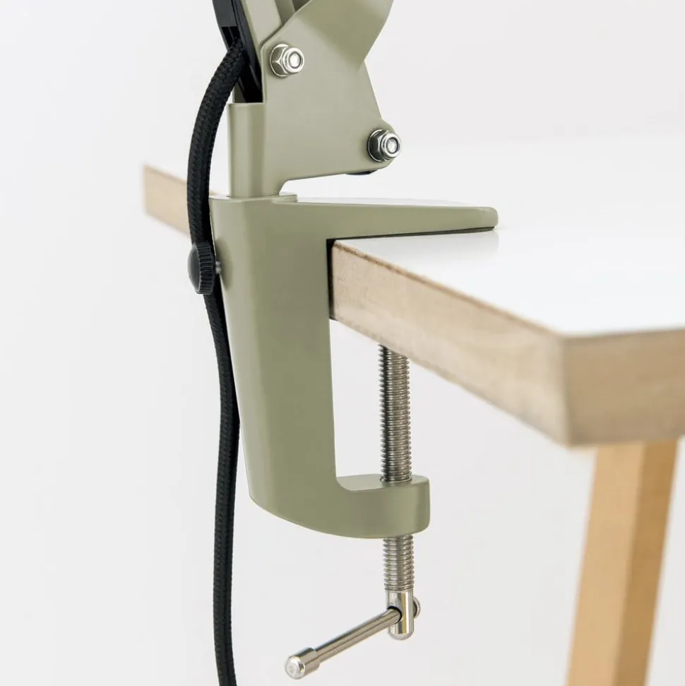 Bordlampe Gili, lysegrøn, klemme, stål, højde 75 cm, E27