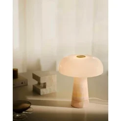 Bordlampe Glossy, rosa/hvid, højde 24 cm, marmor/glas