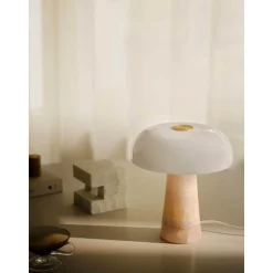 Bordlampe Glossy, rosa/hvid, højde 24 cm, marmor/glas