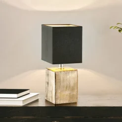 Bordlampe Ouro, sort/antik bronze, 35 cm, tekstil/keramik