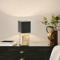 Bordlampe Ouro, sort/antik bronze, 35 cm, tekstil/keramik