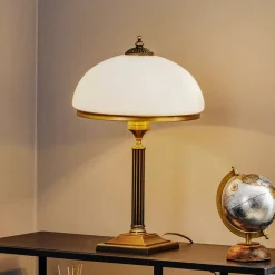 Bordlampe Petro, glas, antik messingfarve, højde 50 cm