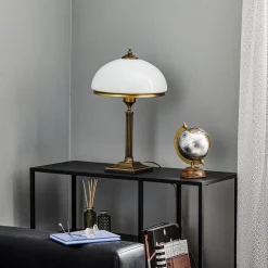 Bordlampe Petro, glas, antik messingfarve, højde 50 cm