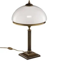 Bordlampe Petro, glas, antik messingfarve, højde 50 cm