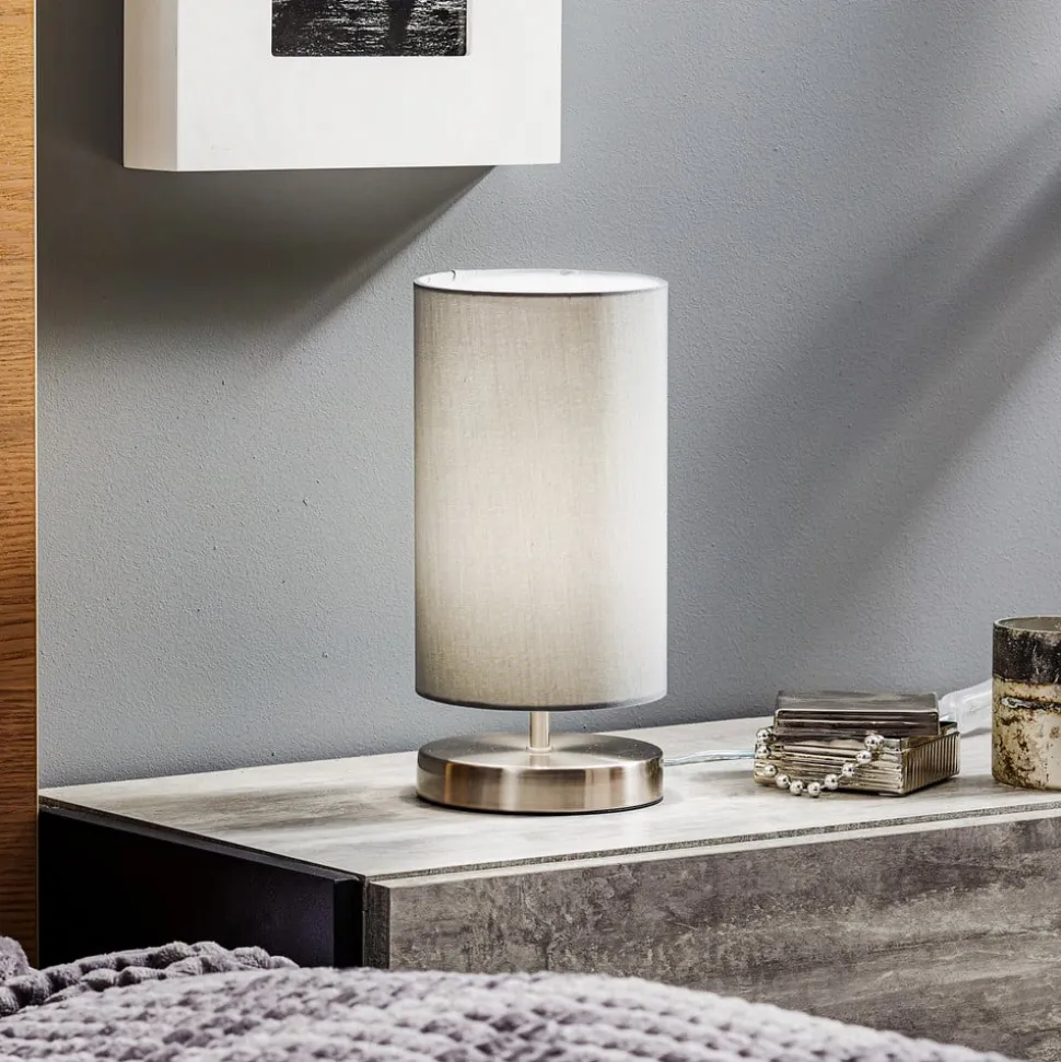 Bordlampen Claire med grå stofskærm