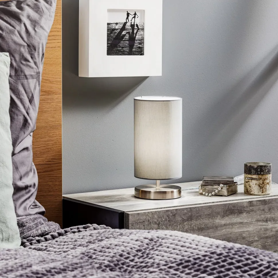 Bordlampen Claire med grå stofskærm