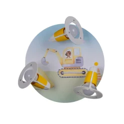 Byggepladsens gravemaskine loftlampe, gul, Ø 29 cm, 3 lyskilder