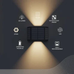 Calex Caserta udendørs LED-væglampe, op/ned, sort