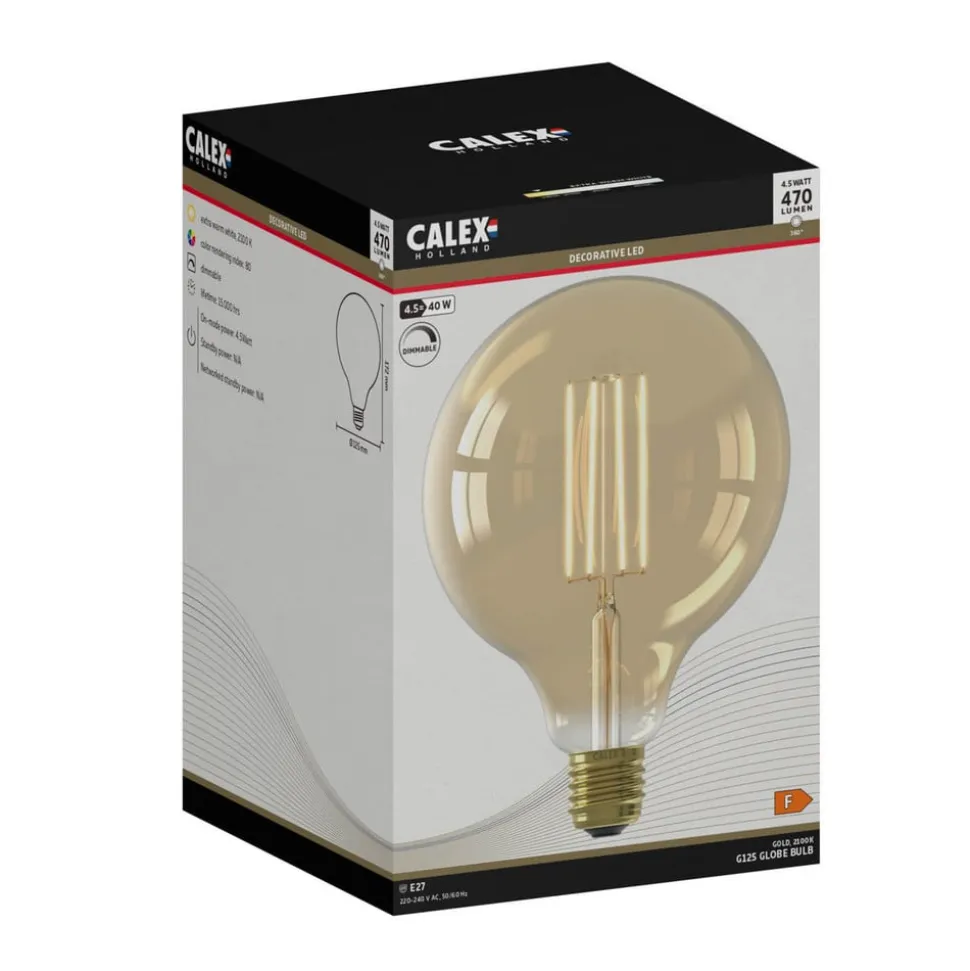 Calex E27 G125 4,5 W LED-filament guld 821, dæmpes