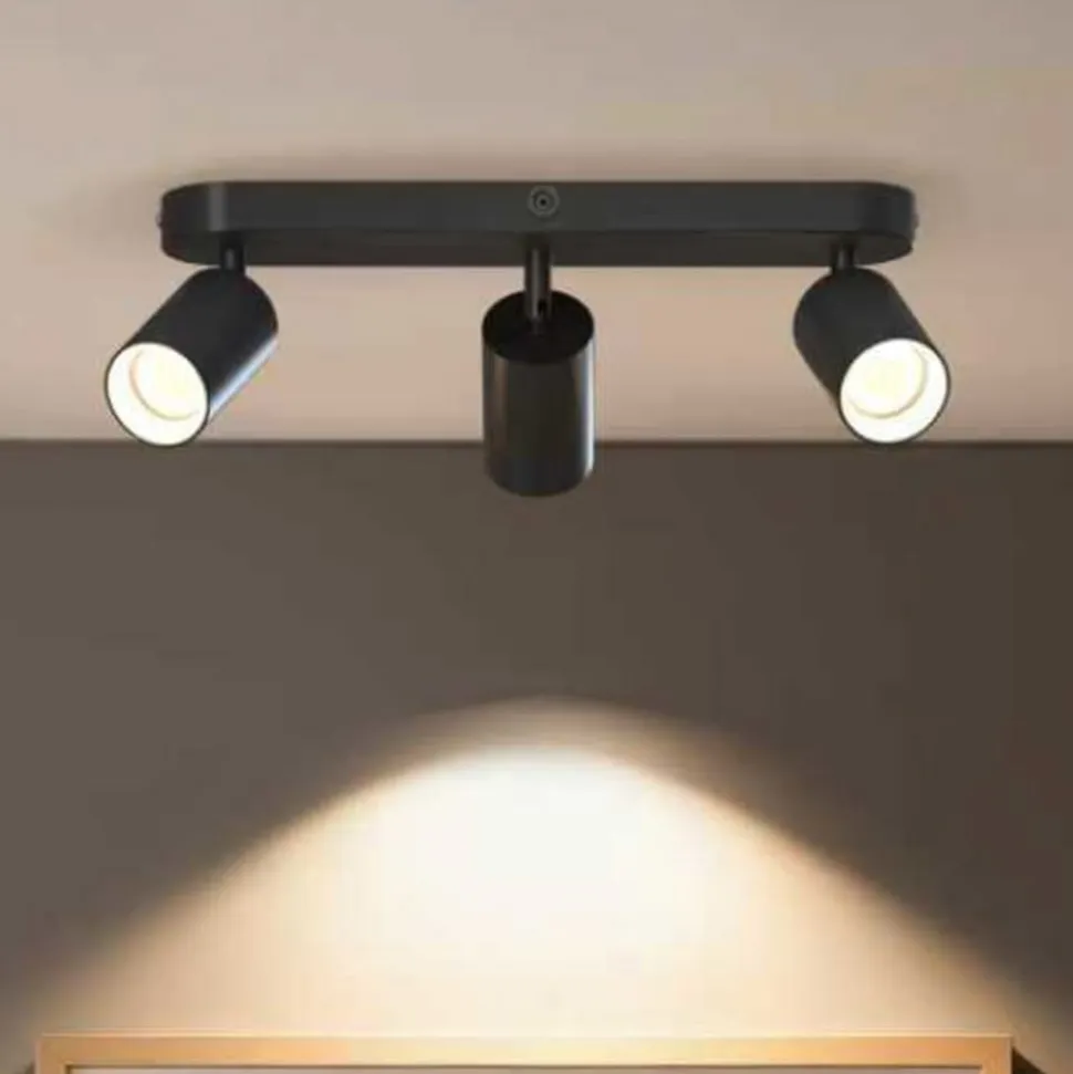 Calex GU10 loftspot, sort, længde 37 cm, 3 lyskilder, metal