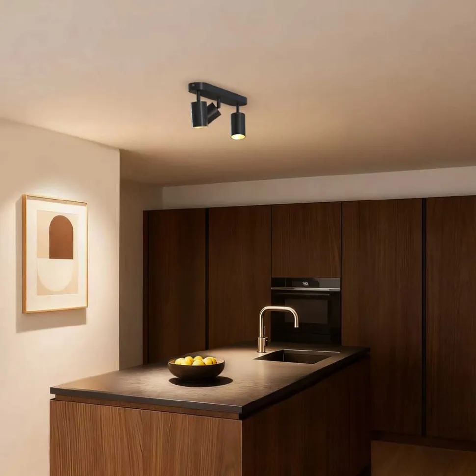 Calex GU10 loftspot, sort, længde 37 cm, 3 lyskilder, metal