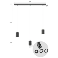 Calex Retro pendellampe, kantet, 3 lyskilder, sort